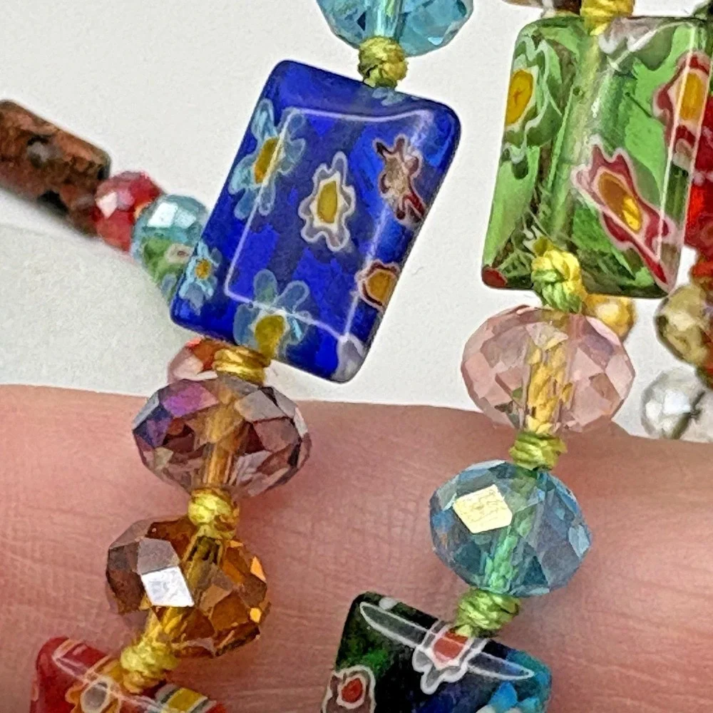 Vintage Murano Glass Necklace Millefiori Rectangle AB Handmade 50
